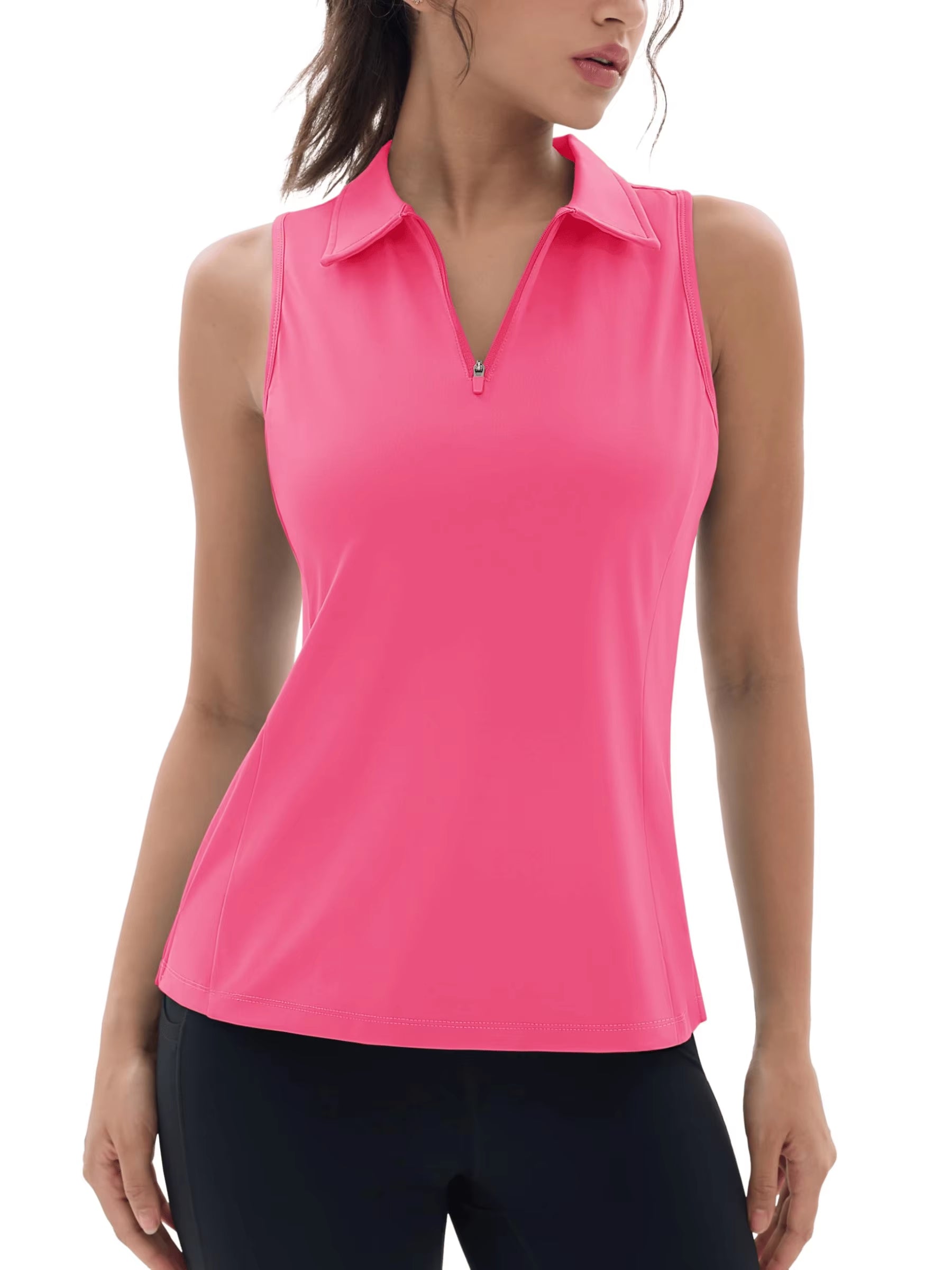 UPF50+ Quick Dry Polo Shirts Womens Summer Golf Sleeveless Workout Tees Sun UV Protection Outdoor Fitness Gym Tank Tops