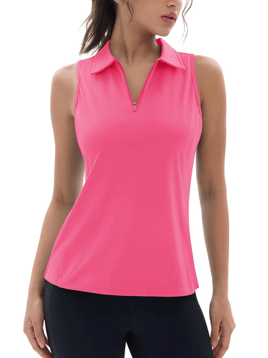 UPF50+ Quick Dry Polo Shirts Womens Summer Golf Sleeveless Workout Tees Sun UV Protection Outdoor Fitness Gym Tank Tops