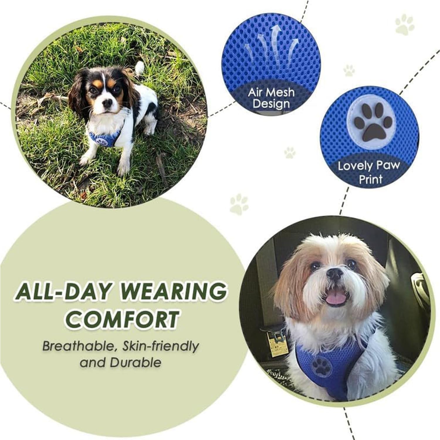 Dog Seat Belt - Adjustable Dog Car Harness for Large, Medium & Small Dogs, Soft Padded & Breathable Mesh Dog Seatbelt with Car Vehicle Connector Strap (Blue Double Clip, Medium)