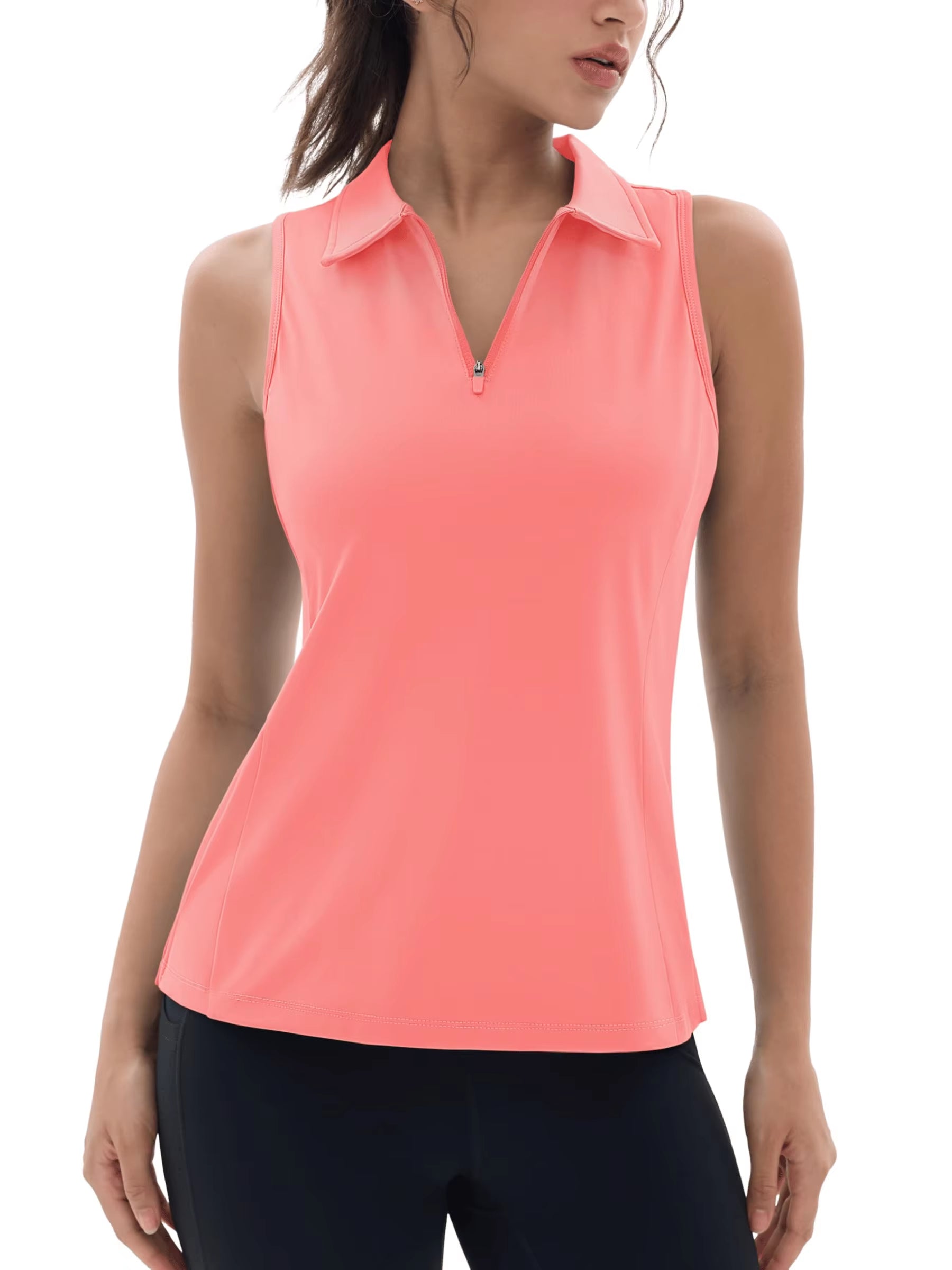 UPF50+ Quick Dry Polo Shirts Womens Summer Golf Sleeveless Workout Tees Sun UV Protection Outdoor Fitness Gym Tank Tops