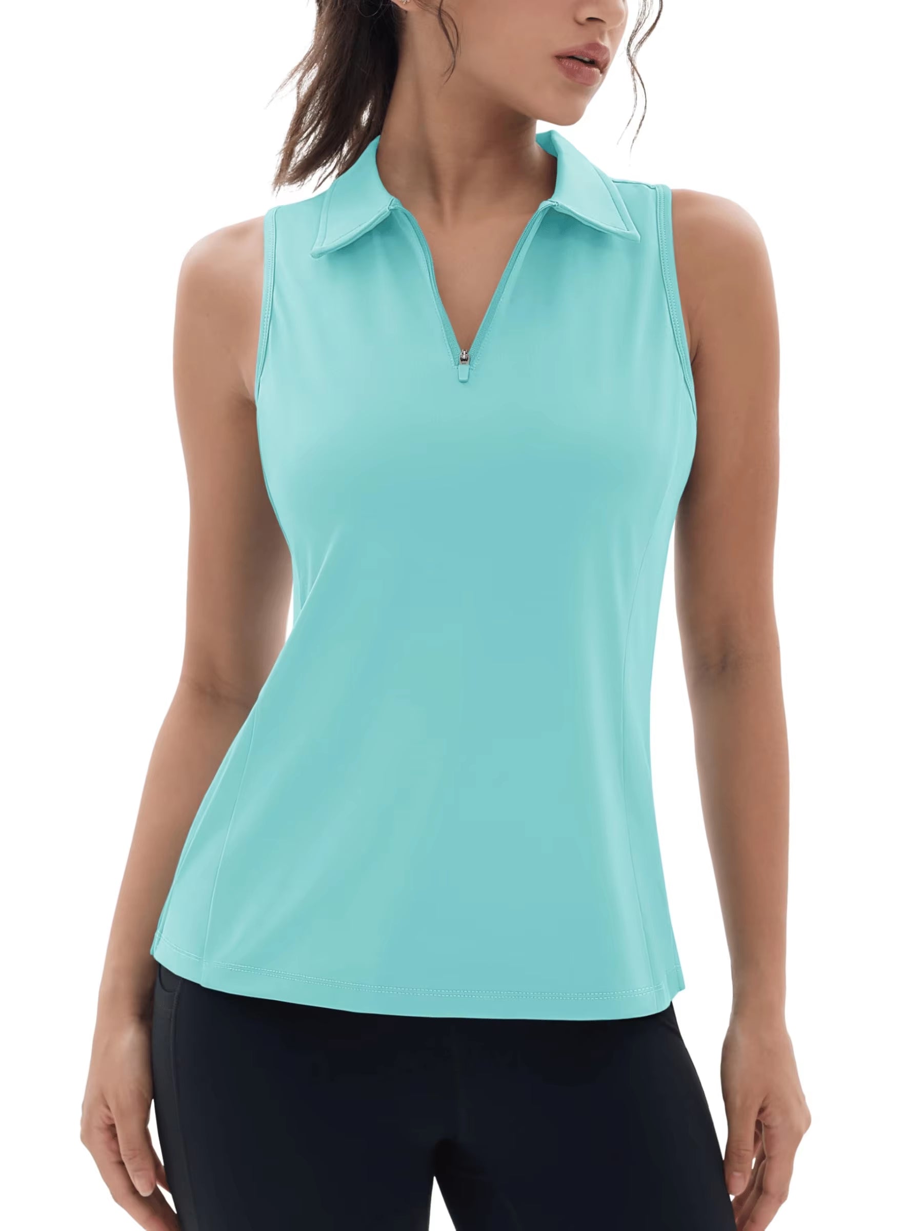 UPF50+ Quick Dry Polo Shirts Womens Summer Golf Sleeveless Workout Tees Sun UV Protection Outdoor Fitness Gym Tank Tops