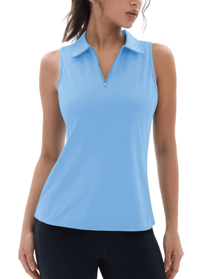 UPF50+ Quick Dry Polo Shirts Womens Summer Golf Sleeveless Workout Tees Sun UV Protection Outdoor Fitness Gym Tank Tops