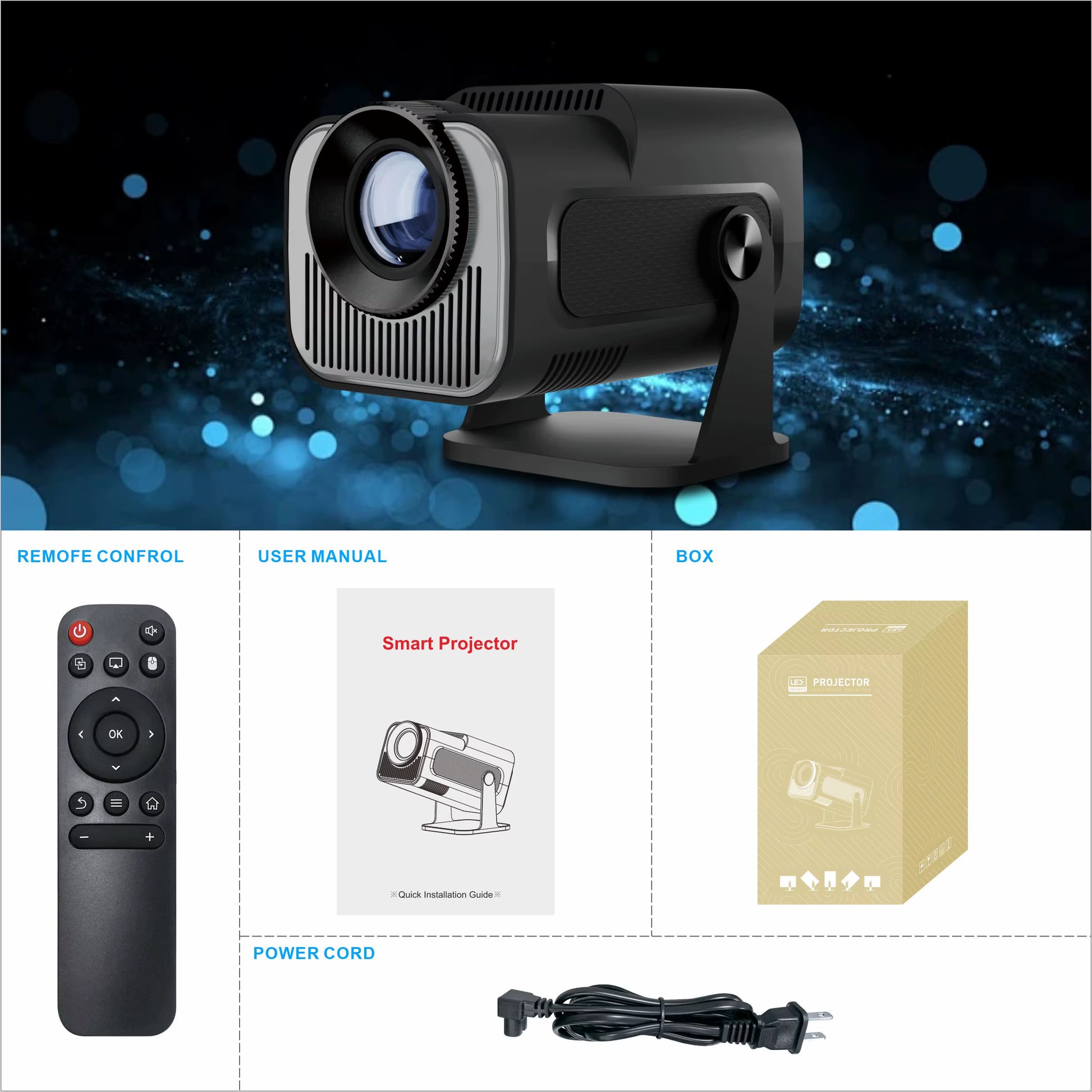 Hy-320Mini Portable Newly Native 720P Allwinner H713 Android11 4K Projector 320ANSI Wifi6 BT5.0 Cinema Outdoor Rotable Projector