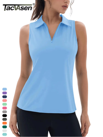 UPF50+ Quick Dry Polo Shirts Womens Summer Golf Sleeveless Workout Tees Sun UV Protection Outdoor Fitness Gym Tank Tops