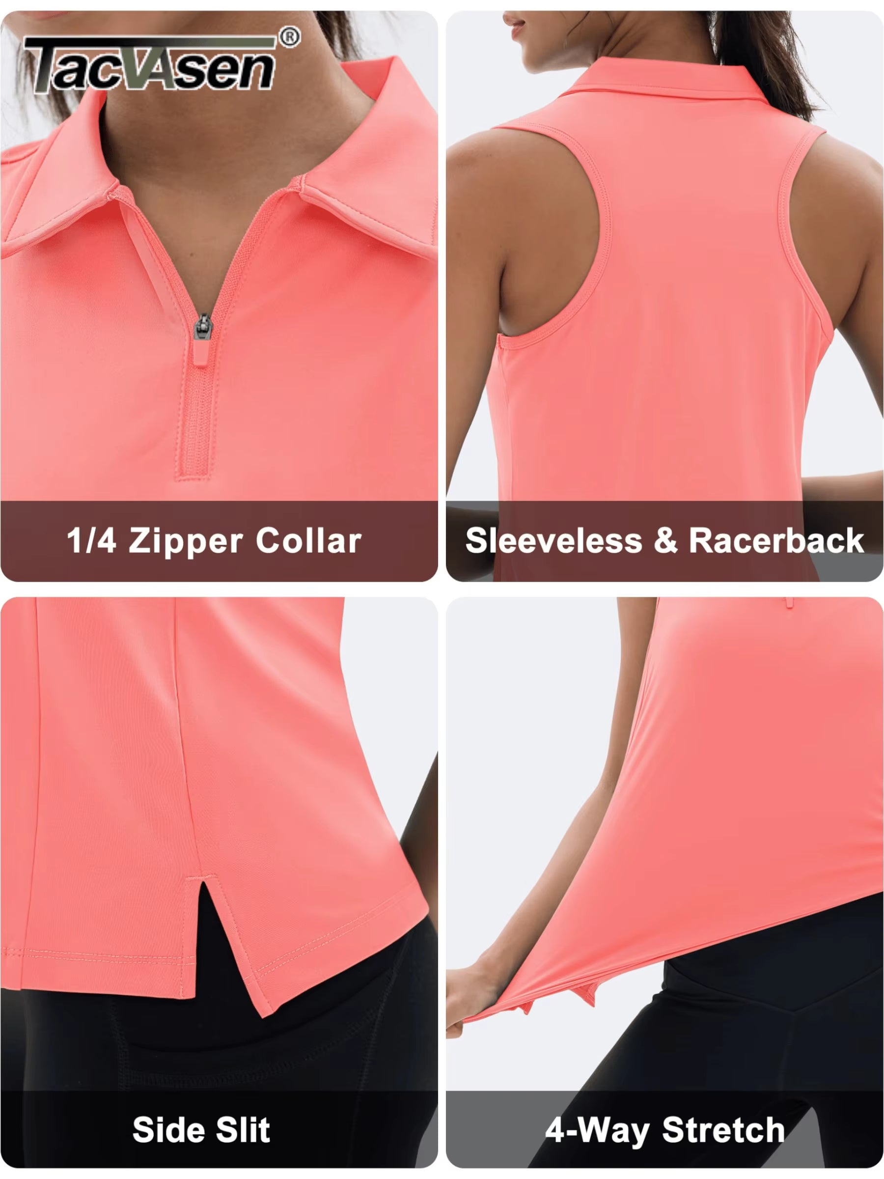UPF50+ Quick Dry Polo Shirts Womens Summer Golf Sleeveless Workout Tees Sun UV Protection Outdoor Fitness Gym Tank Tops
