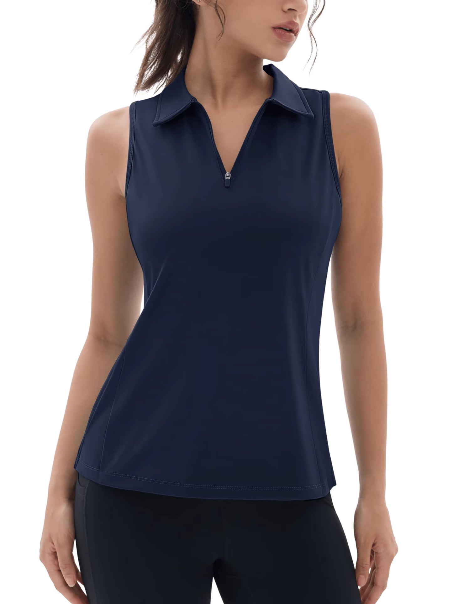 UPF50+ Quick Dry Polo Shirts Womens Summer Golf Sleeveless Workout Tees Sun UV Protection Outdoor Fitness Gym Tank Tops