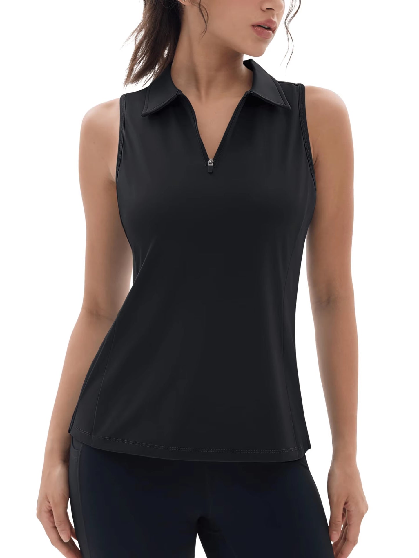 UPF50+ Quick Dry Polo Shirts Womens Summer Golf Sleeveless Workout Tees Sun UV Protection Outdoor Fitness Gym Tank Tops
