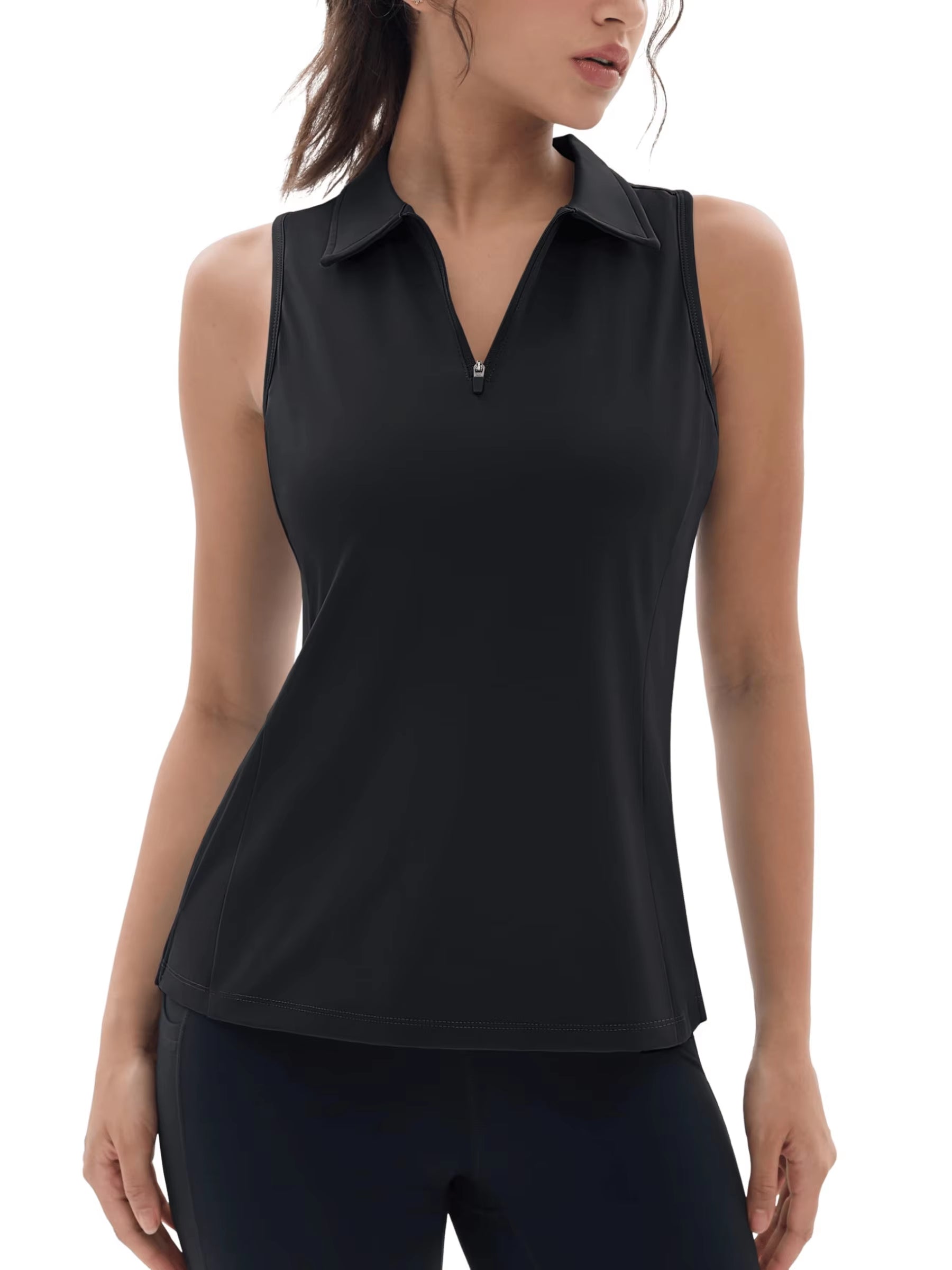 UPF50+ Quick Dry Polo Shirts Womens Summer Golf Sleeveless Workout Tees Sun UV Protection Outdoor Fitness Gym Tank Tops