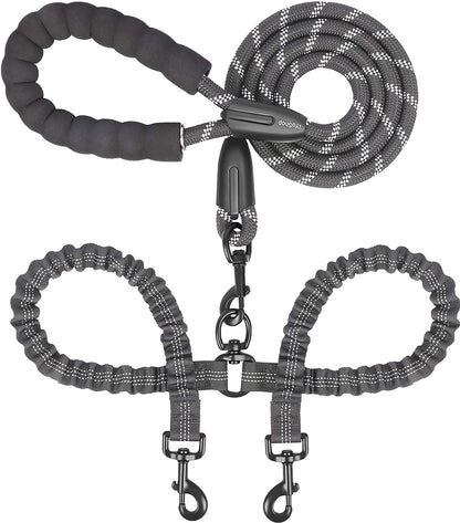 Dual Dog Leash - 360° Swivel, No Tangle Walking Leash with Shock Absorbing Bungee for Two Dogs (Large, 25-150 Lbs, Black)