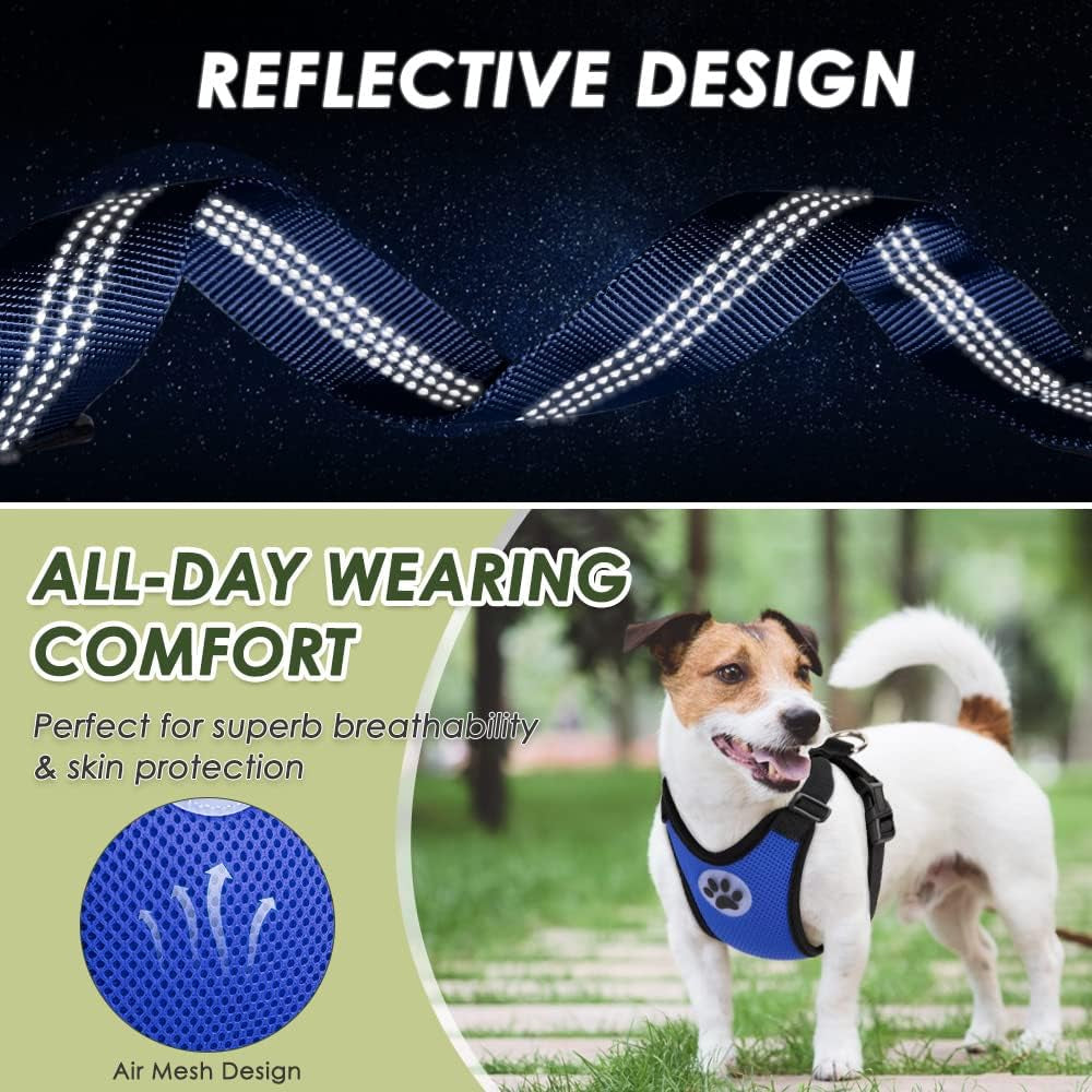 Dog Seat Belt - Adjustable Dog Car Harness for Large, Medium & Small Dogs, Soft Padded & Breathable Mesh Dog Seatbelt with Car Vehicle Connector Strap (Blue Double Clip, Medium)