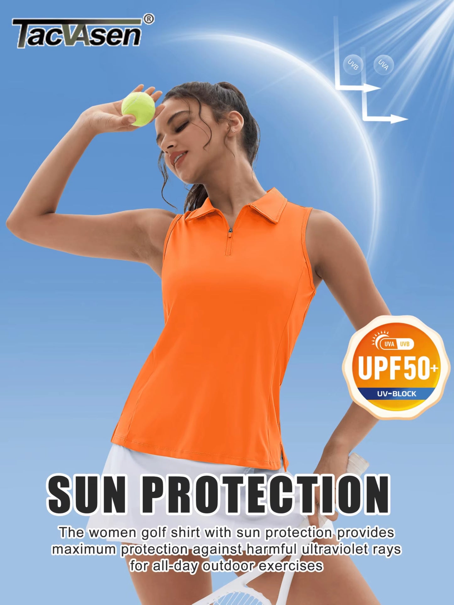 UPF50+ Quick Dry Polo Shirts Womens Summer Golf Sleeveless Workout Tees Sun UV Protection Outdoor Fitness Gym Tank Tops
