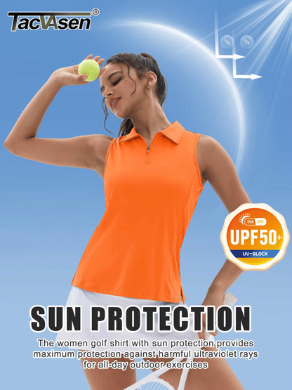 UPF50+ Quick Dry Polo Shirts Womens Summer Golf Sleeveless Workout Tees Sun UV Protection Outdoor Fitness Gym Tank Tops