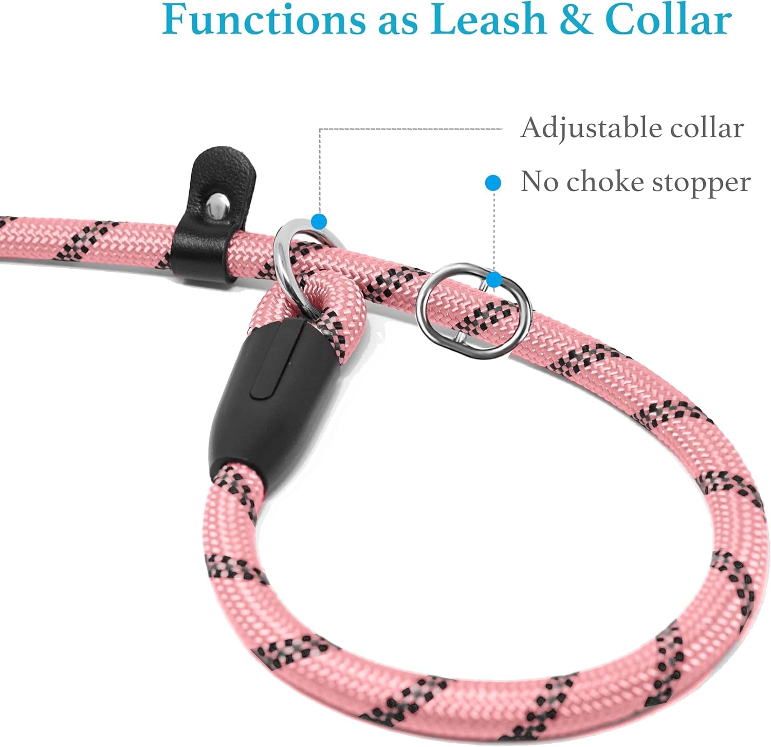 Durable Slip Lead Dog Leash with Padded Handle and Highly Reflective Threads, No Pull Dog Training Leash, (3/8" X 6 FT, Baby Pink)