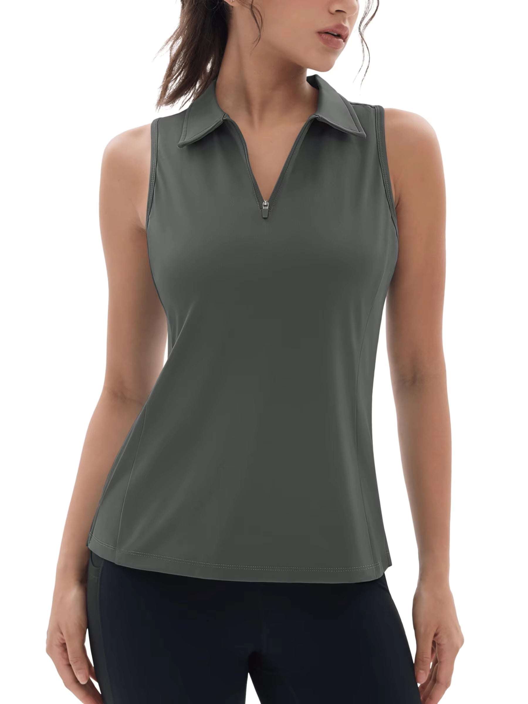 UPF50+ Quick Dry Polo Shirts Womens Summer Golf Sleeveless Workout Tees Sun UV Protection Outdoor Fitness Gym Tank Tops