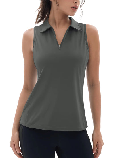 UPF50+ Quick Dry Polo Shirts Womens Summer Golf Sleeveless Workout Tees Sun UV Protection Outdoor Fitness Gym Tank Tops