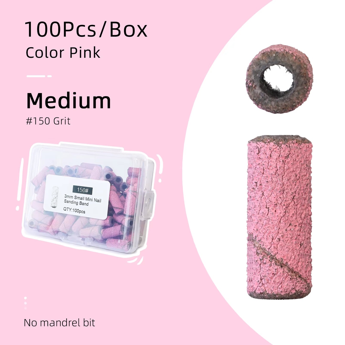 3Mm Small Sanding Bands for Nail Drill Mini Sand Band File Polishing Nails Cuticle Clean No Stainless Steel Mandrel Bit