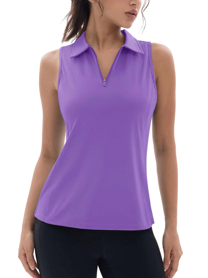 UPF50+ Quick Dry Polo Shirts Womens Summer Golf Sleeveless Workout Tees Sun UV Protection Outdoor Fitness Gym Tank Tops