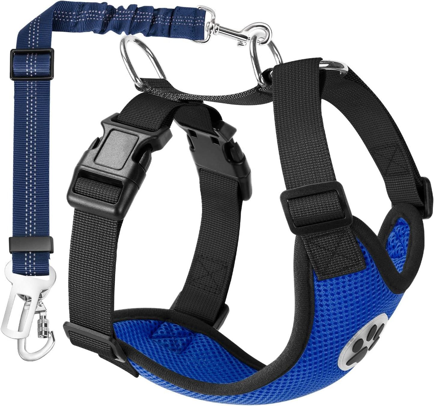 Dog Seat Belt - Adjustable Dog Car Harness for Large, Medium & Small Dogs, Soft Padded & Breathable Mesh Dog Seatbelt with Car Vehicle Connector Strap (Blue Double Clip, Medium)