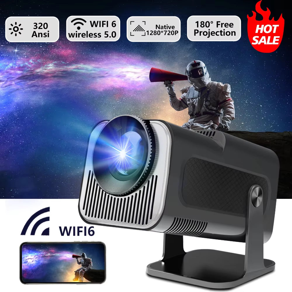 Hy-320Mini Portable Newly Native 720P Allwinner H713 Android11 4K Projector 320ANSI Wifi6 BT5.0 Cinema Outdoor Rotable Projector
