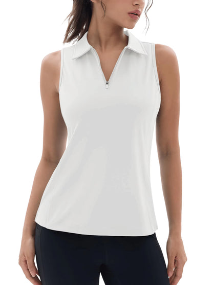 UPF50+ Quick Dry Polo Shirts Womens Summer Golf Sleeveless Workout Tees Sun UV Protection Outdoor Fitness Gym Tank Tops